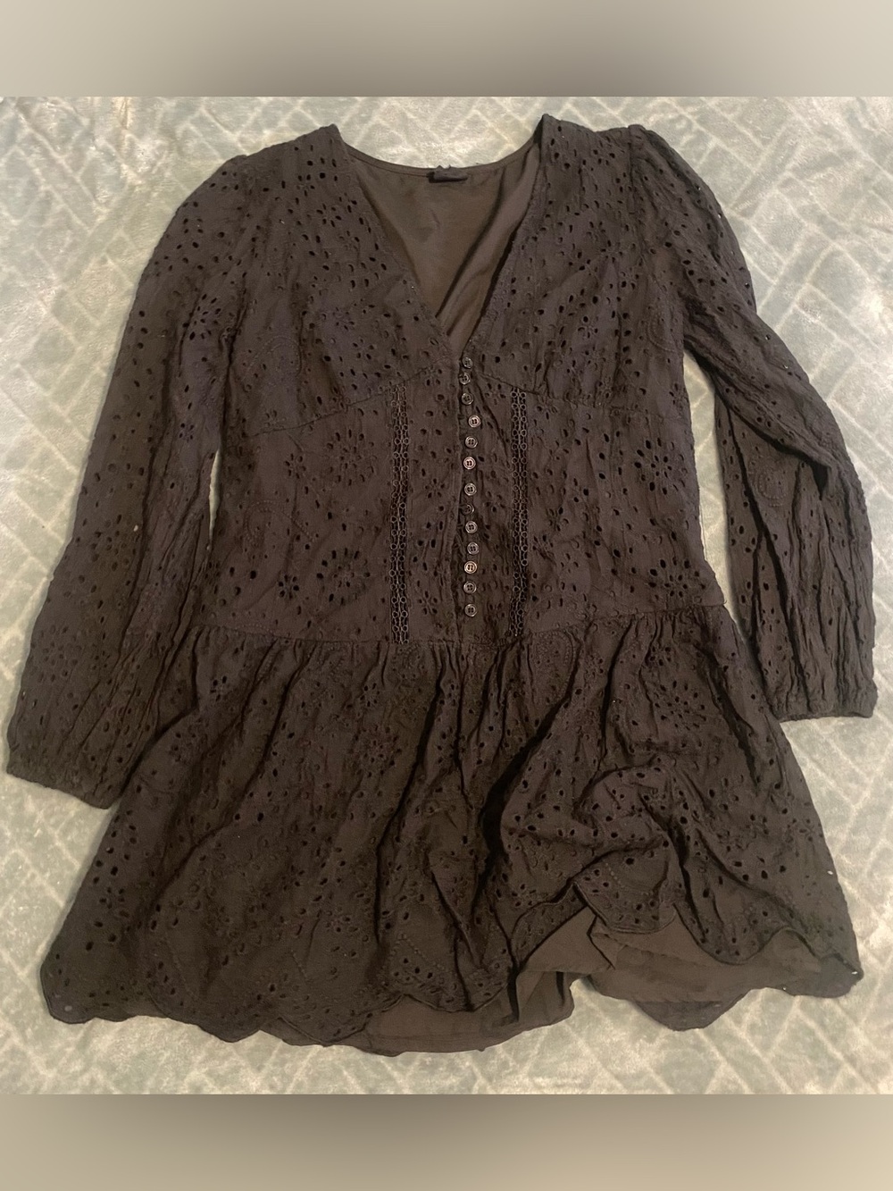 Target Black Eyelet Button-Front Long Sleeve Dress